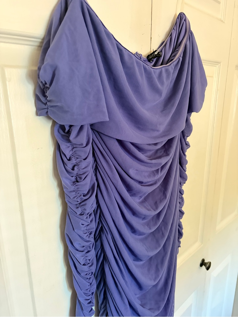 Fashion Nova Lavender Ruched Off-Shoulder Midi Dress
